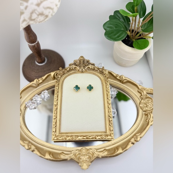 Lucky Alhambra Clover Gold Plated Sterling Silver Earrings with Logo - Picture 5 of 12